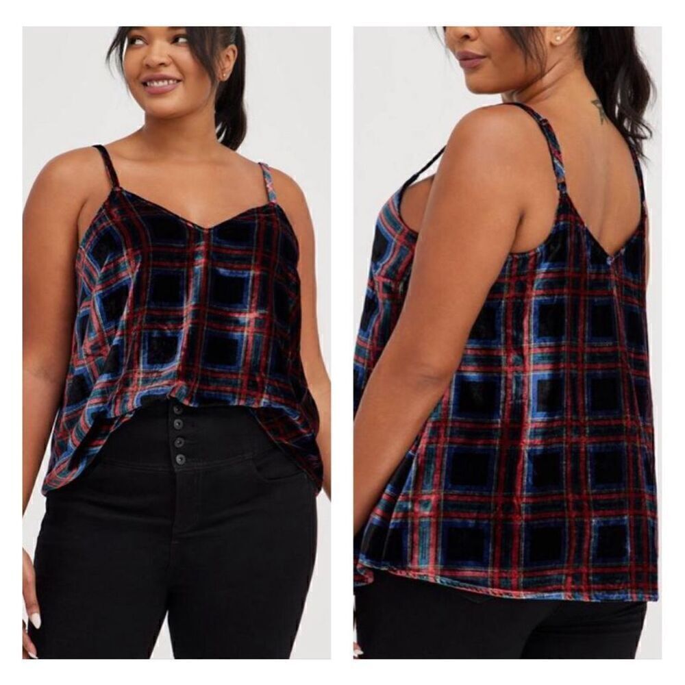 Torrid Sophie black multi plaid velvet swing cami tank top women’s 1X NEW